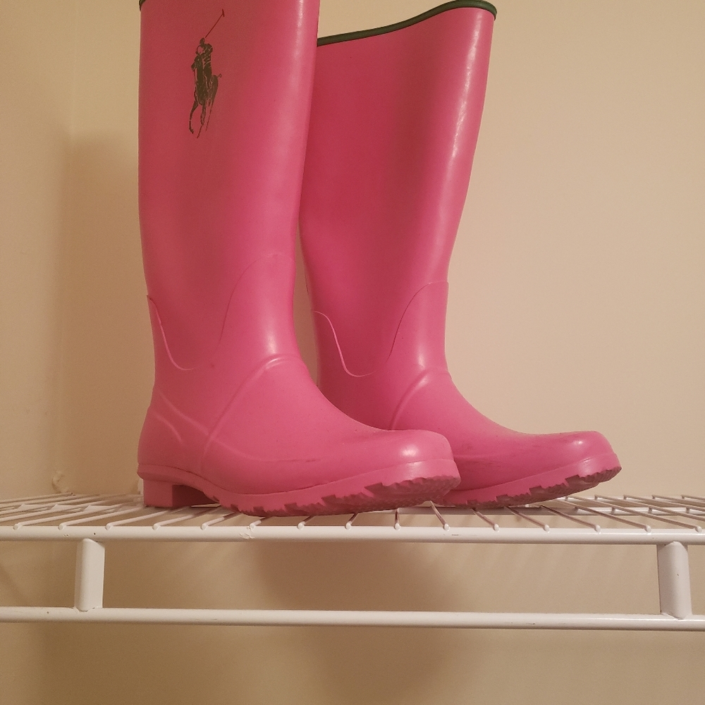 Women Pink Polo Rain Boots